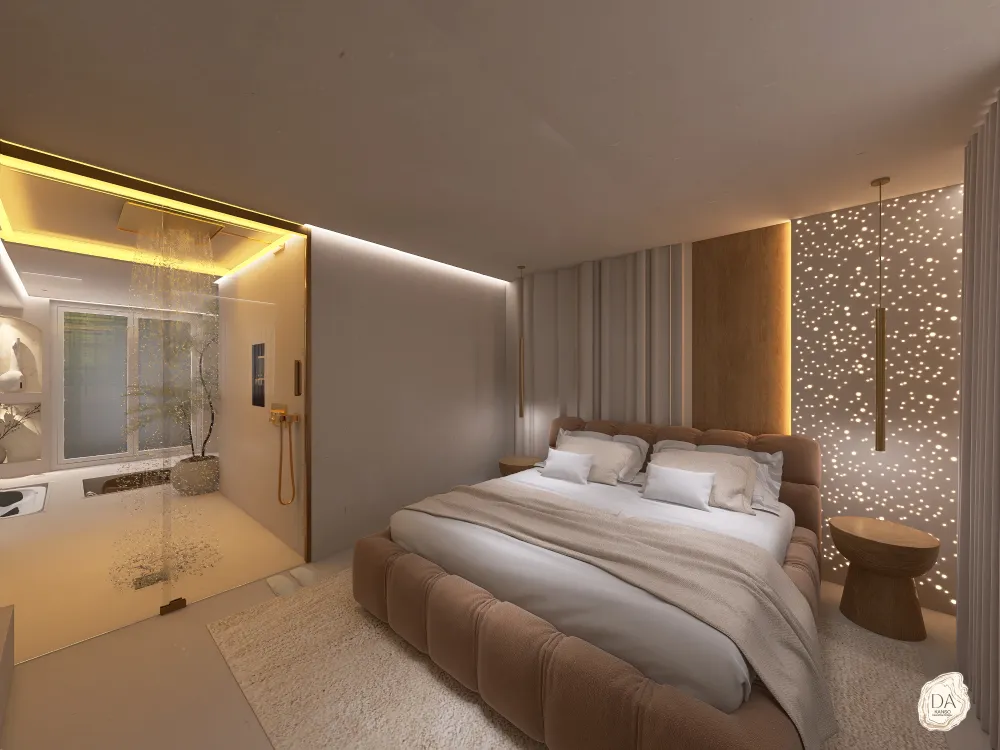 Chambre avec douche et éclairage LED Chambre moderne avec éclairage design